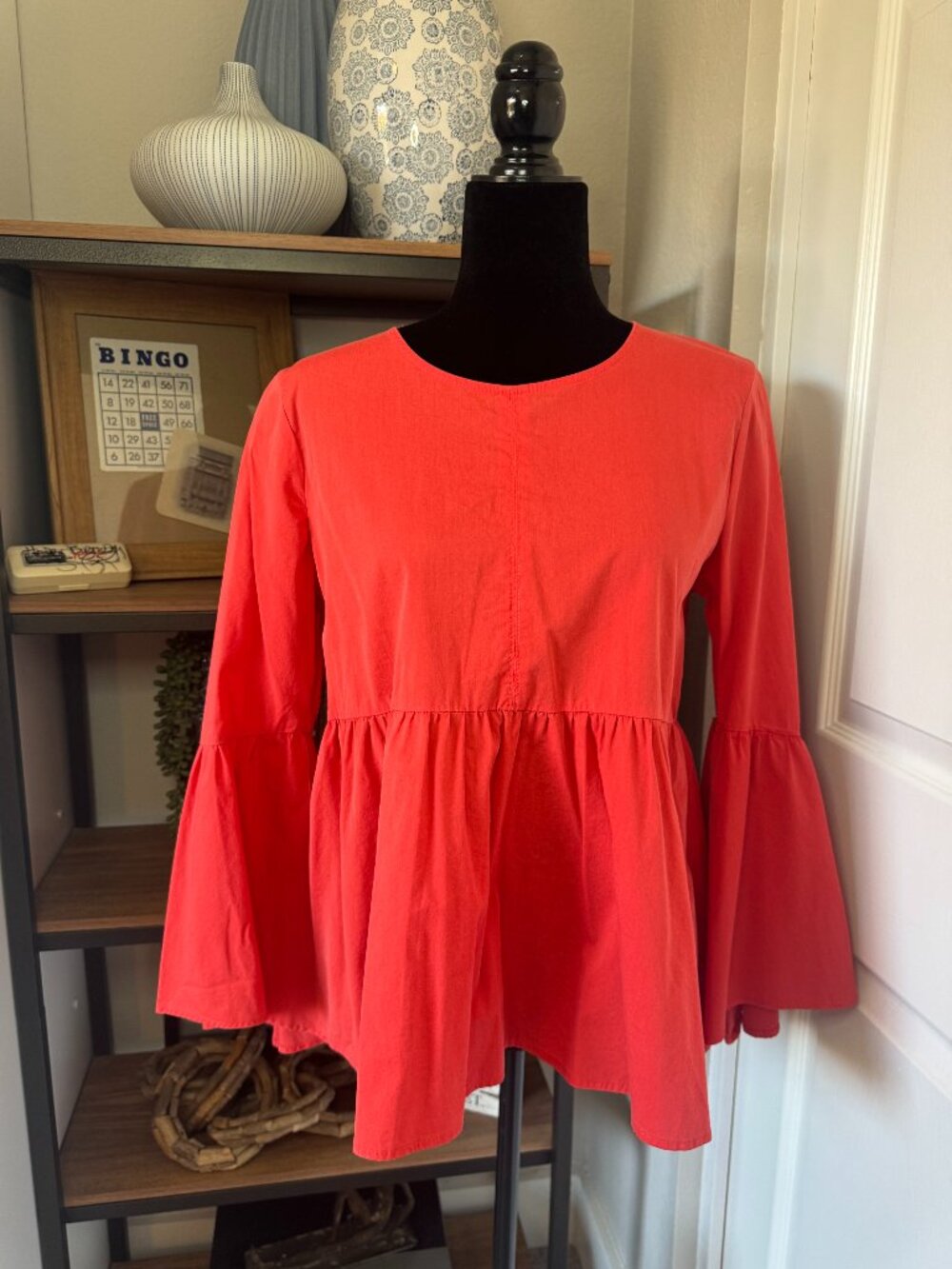Harlowe & Graham Coral Peplum Blouse w/Bell Sleeves - Size M